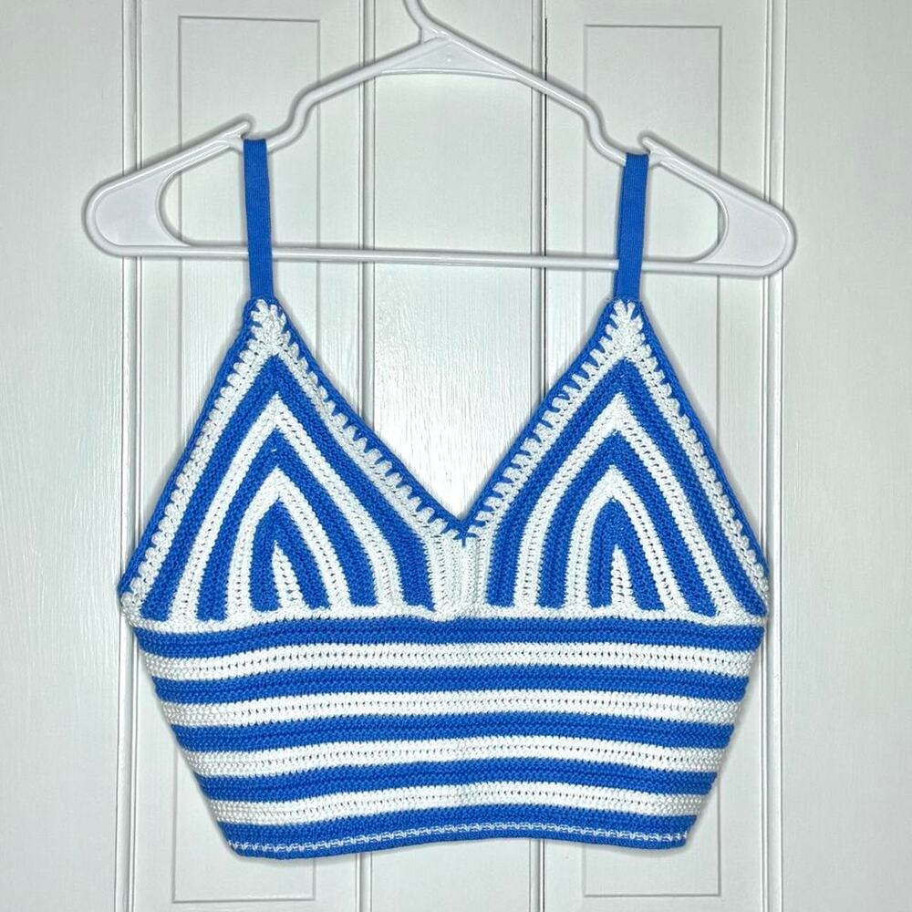 NEW Blue & White Crochet Crop Top by Hollister